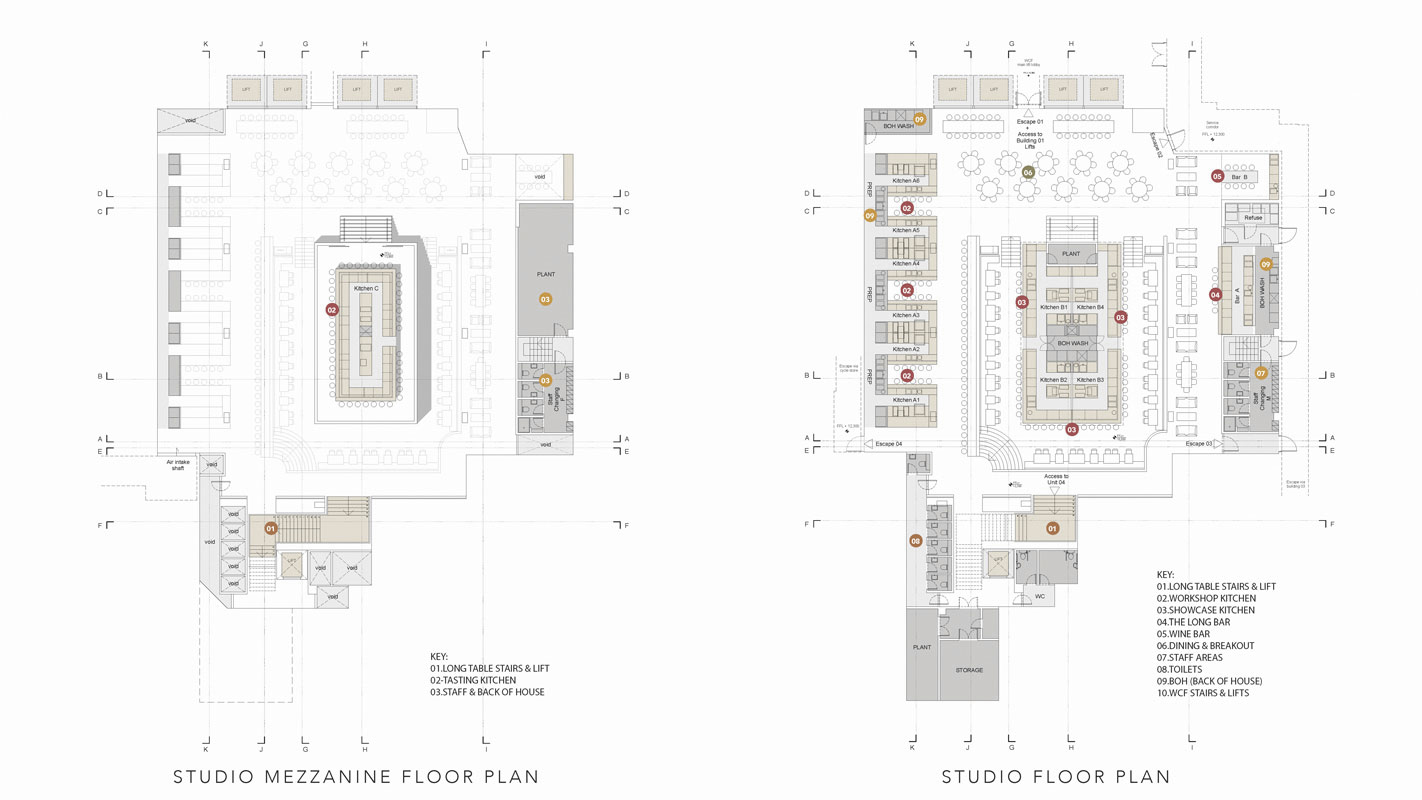 The Long Table studio layout plans.